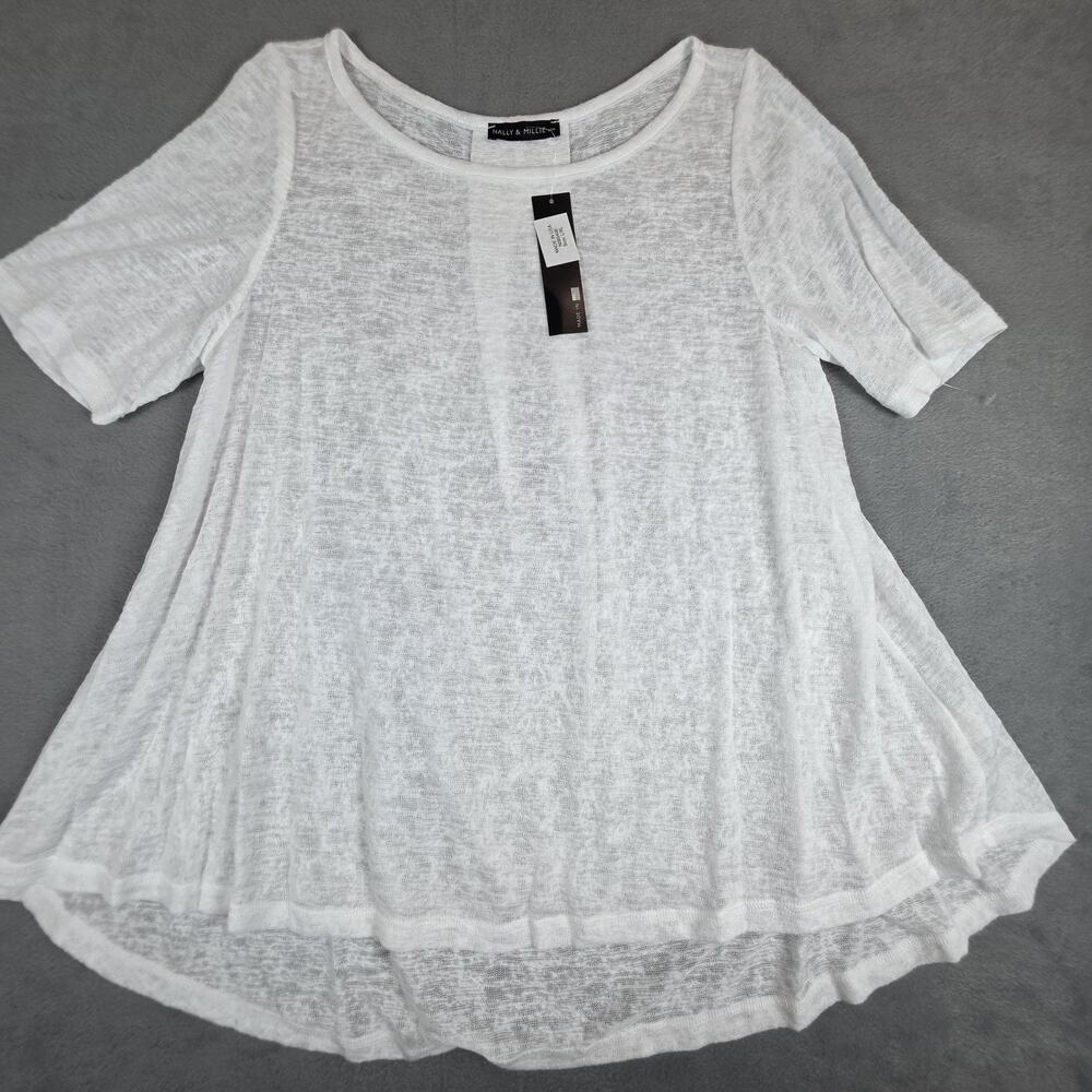 🔥 Nally & Millie White Sheer Top L XL Lightweight Knit Casual USA NWT